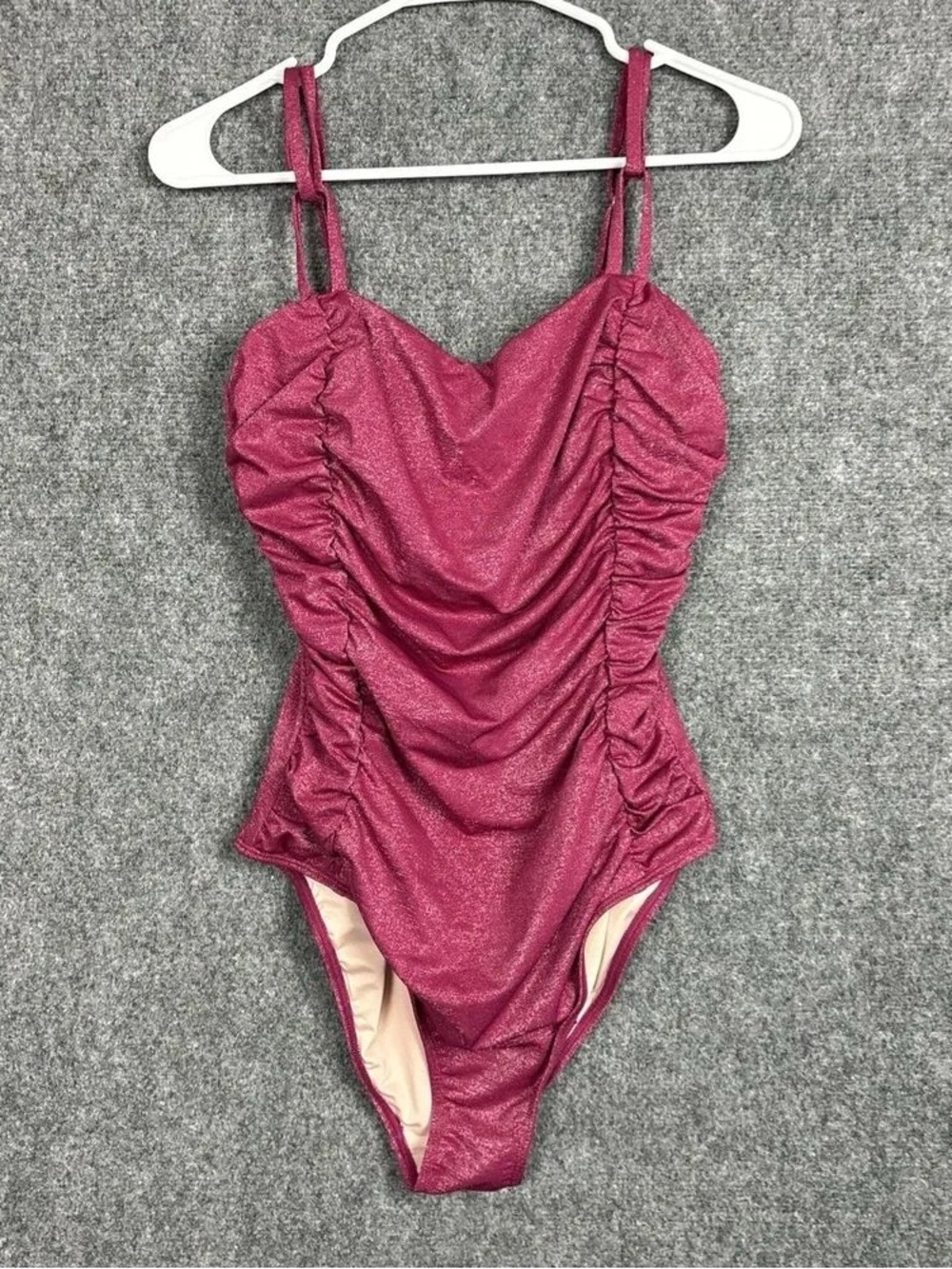 Girls Ruched One-Piece Swimsuit in Shimmering Fuchsia